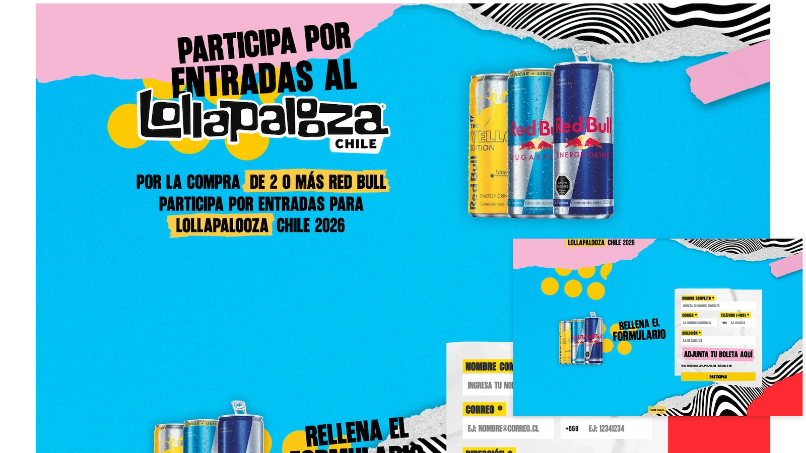 Landing promocional del concurso Red Bull para Lollapalooza Chile