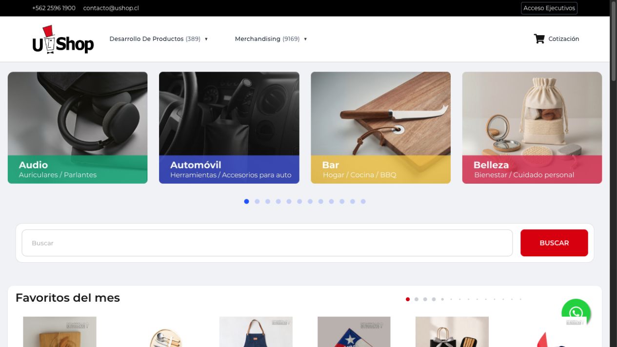 Catálogo y plataforma de cotización de merchandising corporativo UShop