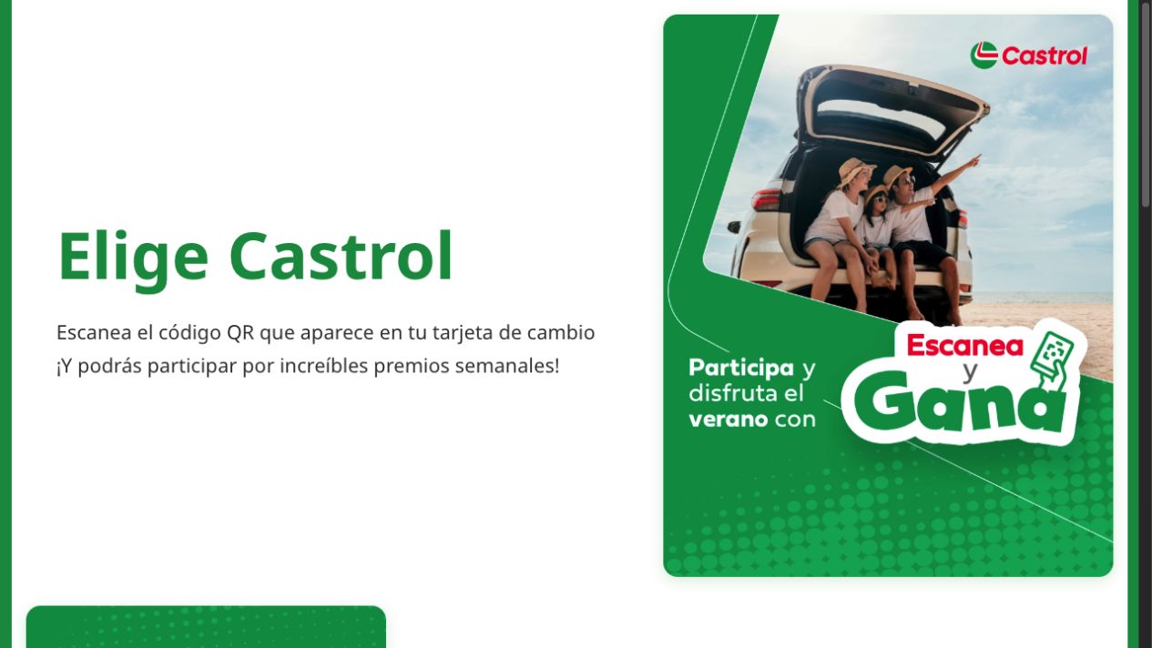 Landing de la campaña promocional Escanea y Gana de Castrol
